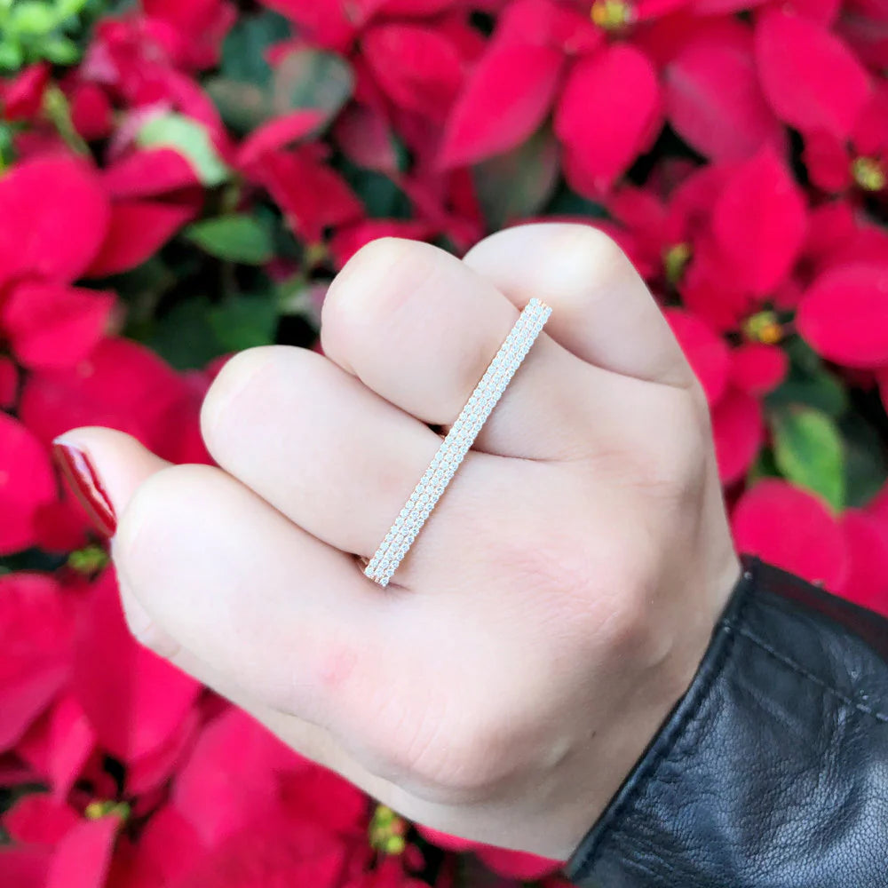 White Diamond Three-row Diamond Bar Two Finger Ring