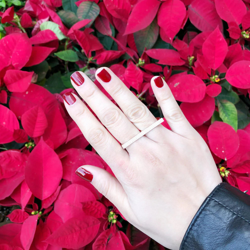 White Diamond Three-row Diamond Bar Two Finger Ring