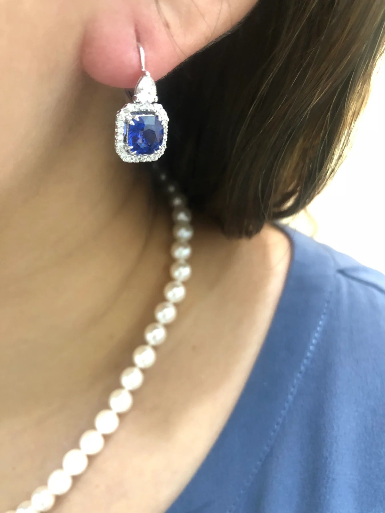 Blue Sapphire and Diamond Drop Earrings