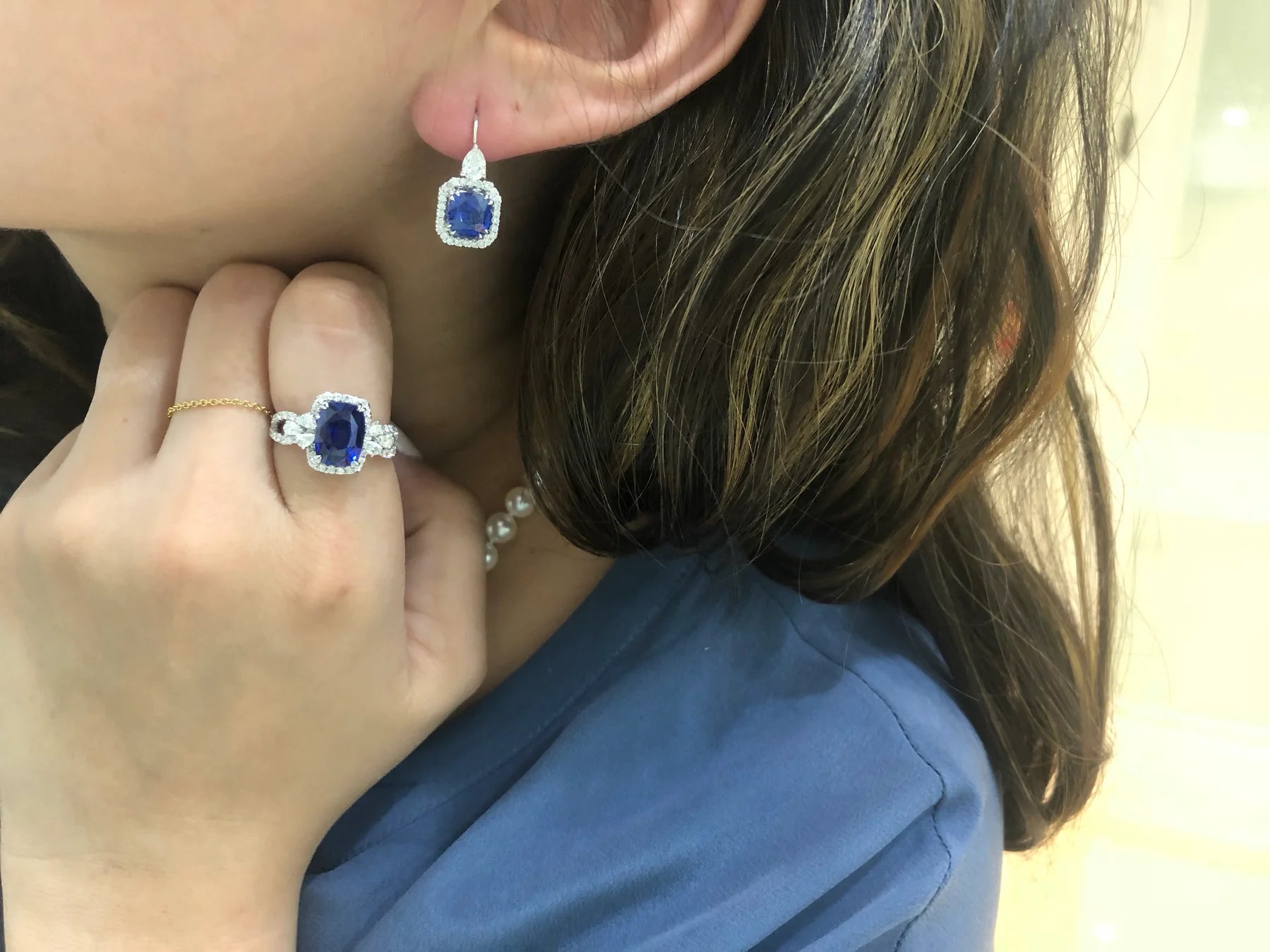 Blue Sapphire and Diamond Drop Earrings