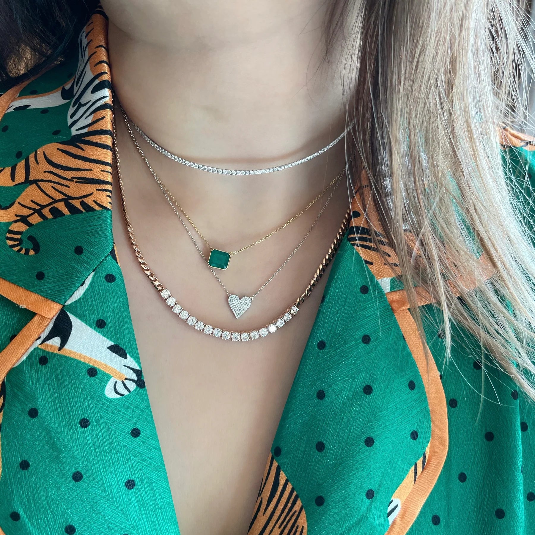 Diamond Line & Cuban Link Necklace