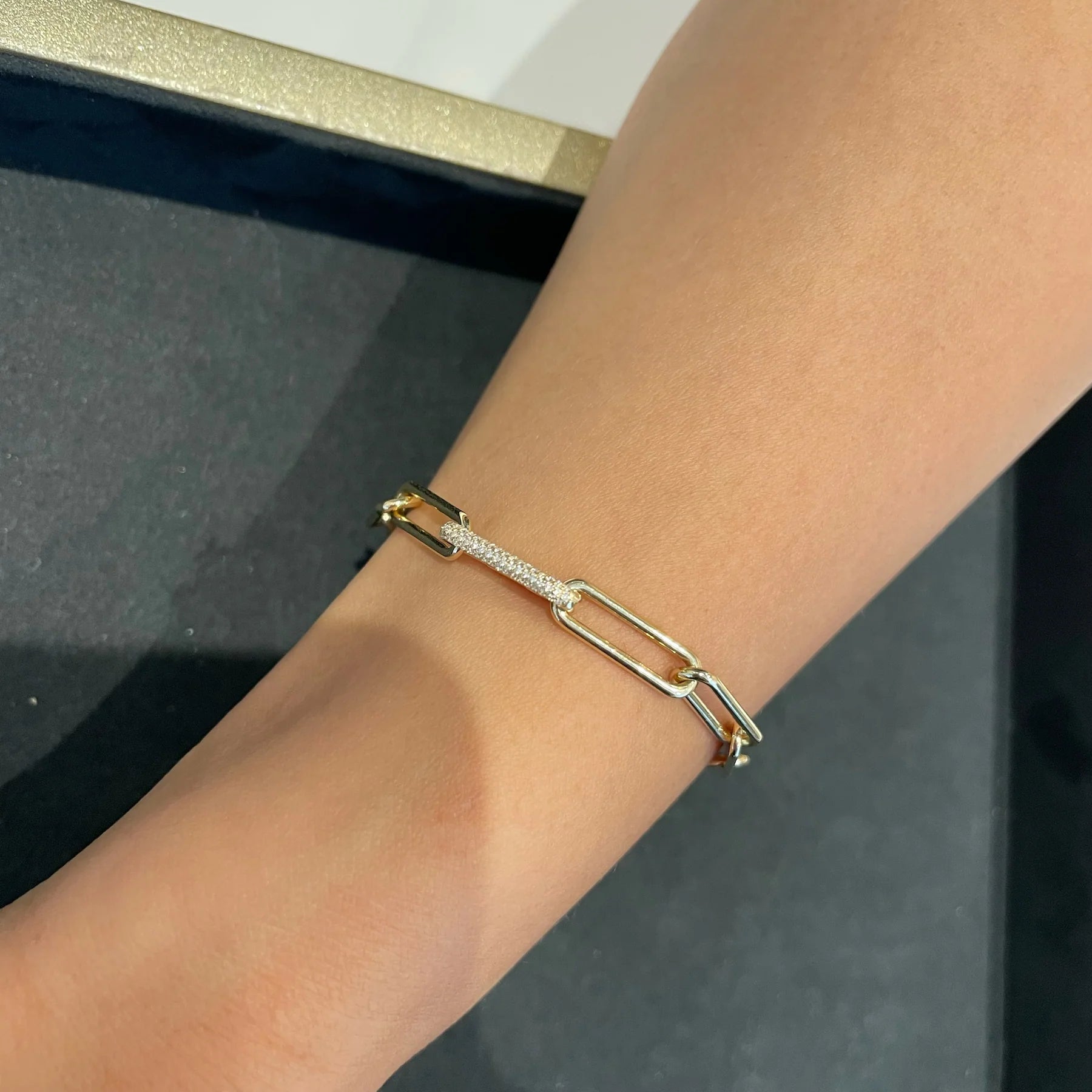 Nameplate Paperclip Bracelet with Diamond Clasp