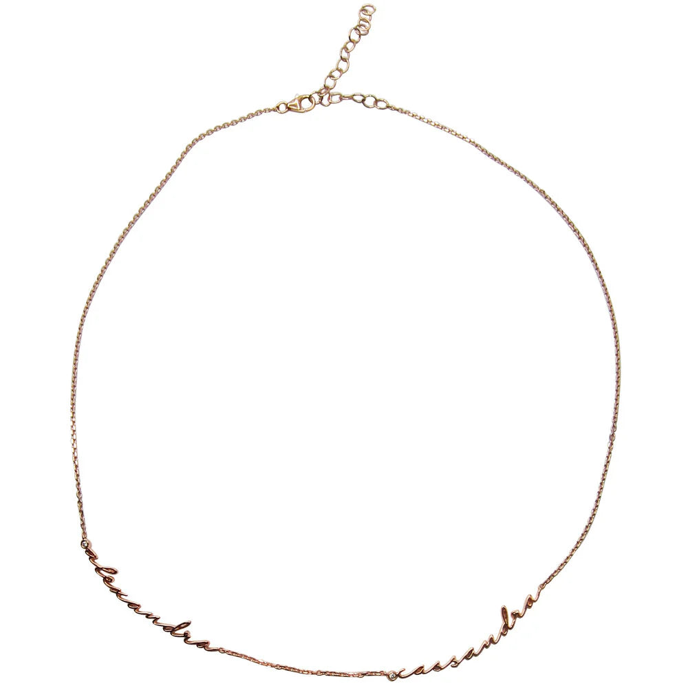 Rose gold necklace on a white background