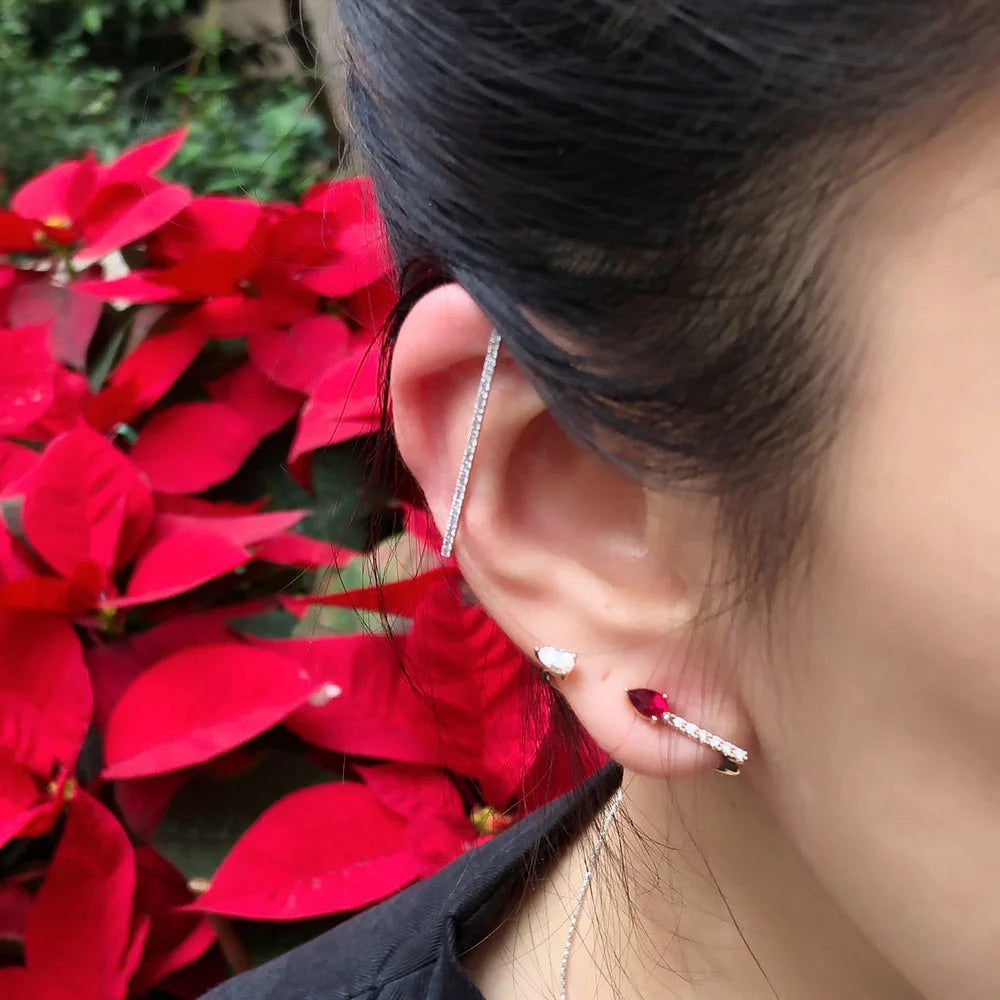 Ruby & Diamond Vine Lobe Earring
