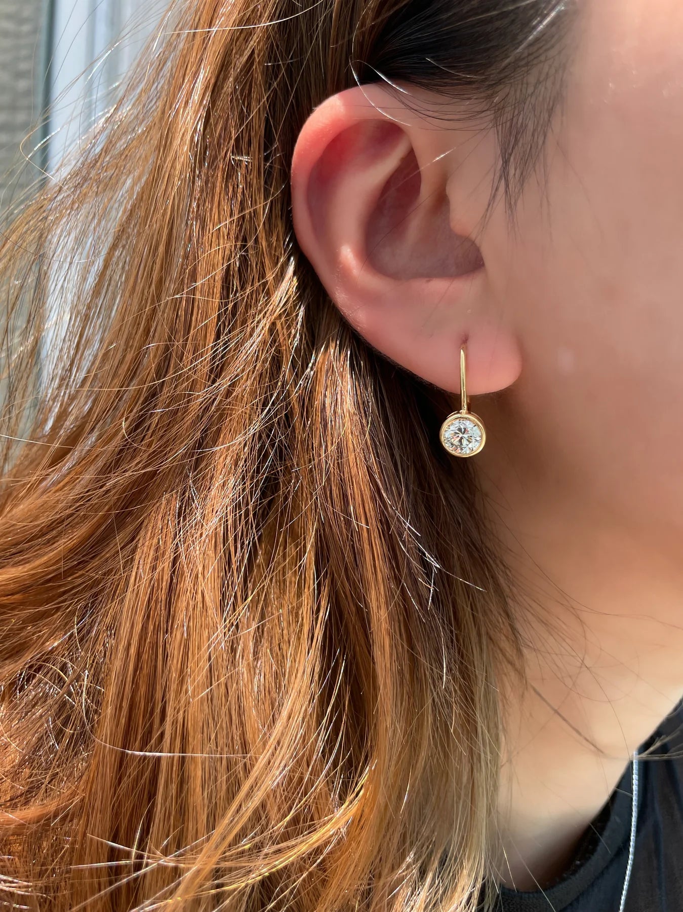 Bezel Set Diamond Solitaire Drop Earrings