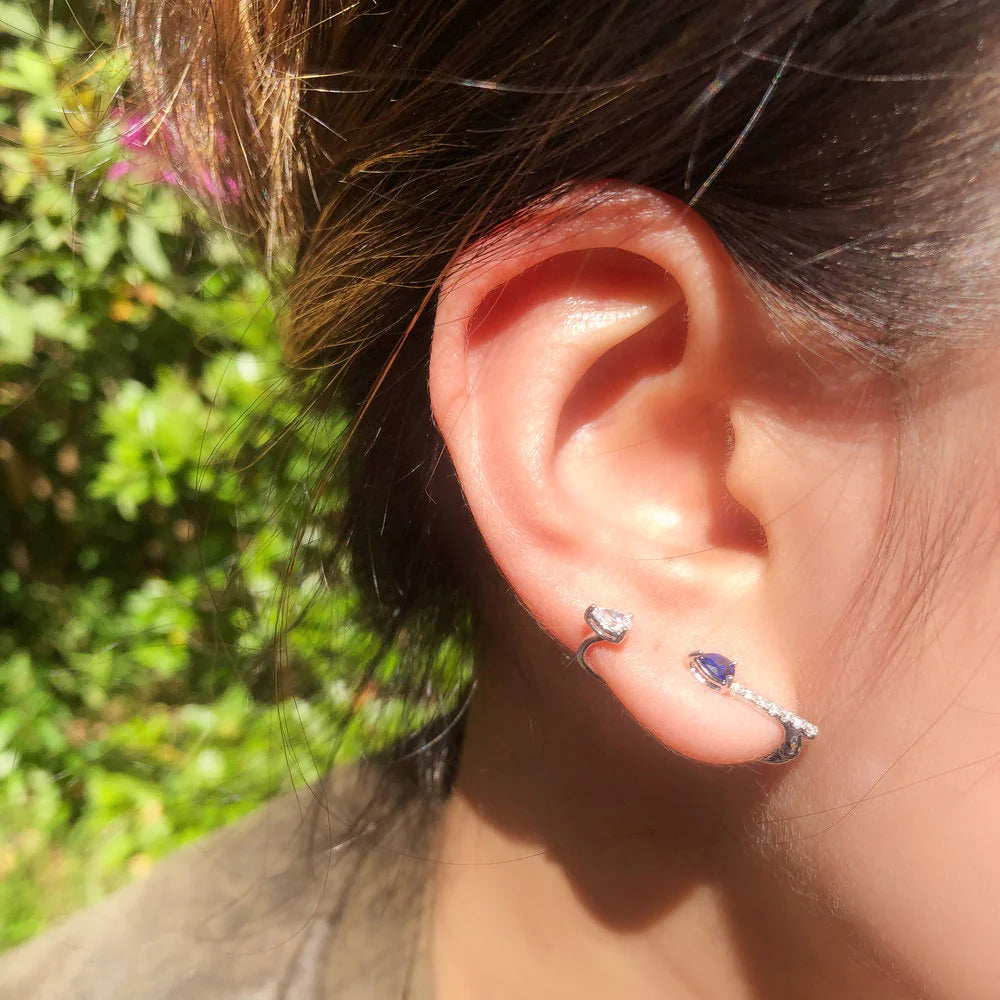 Blue Sapphire & Diamond Vine Lobe Earring