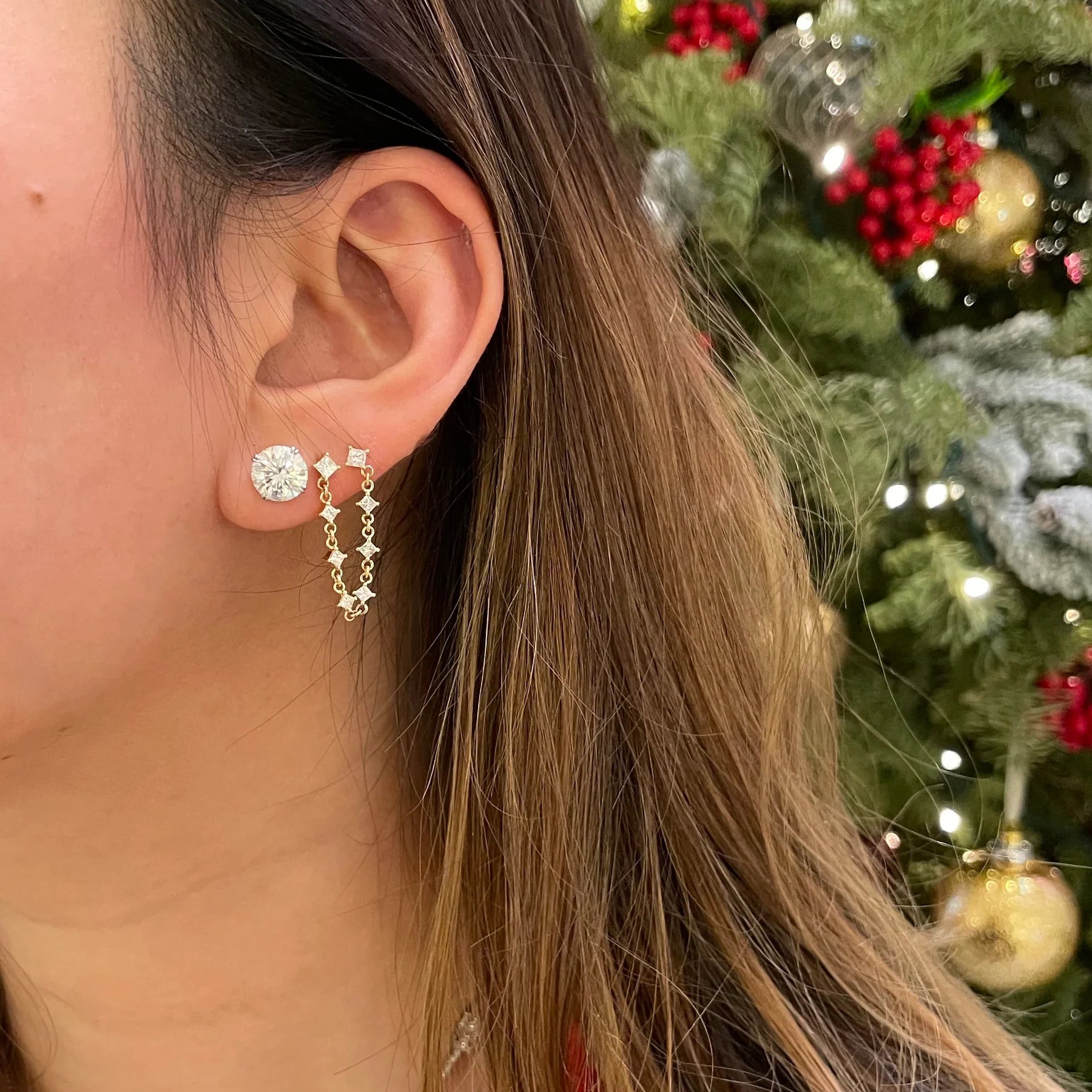 Princess Cut Diamond Chain Earrings