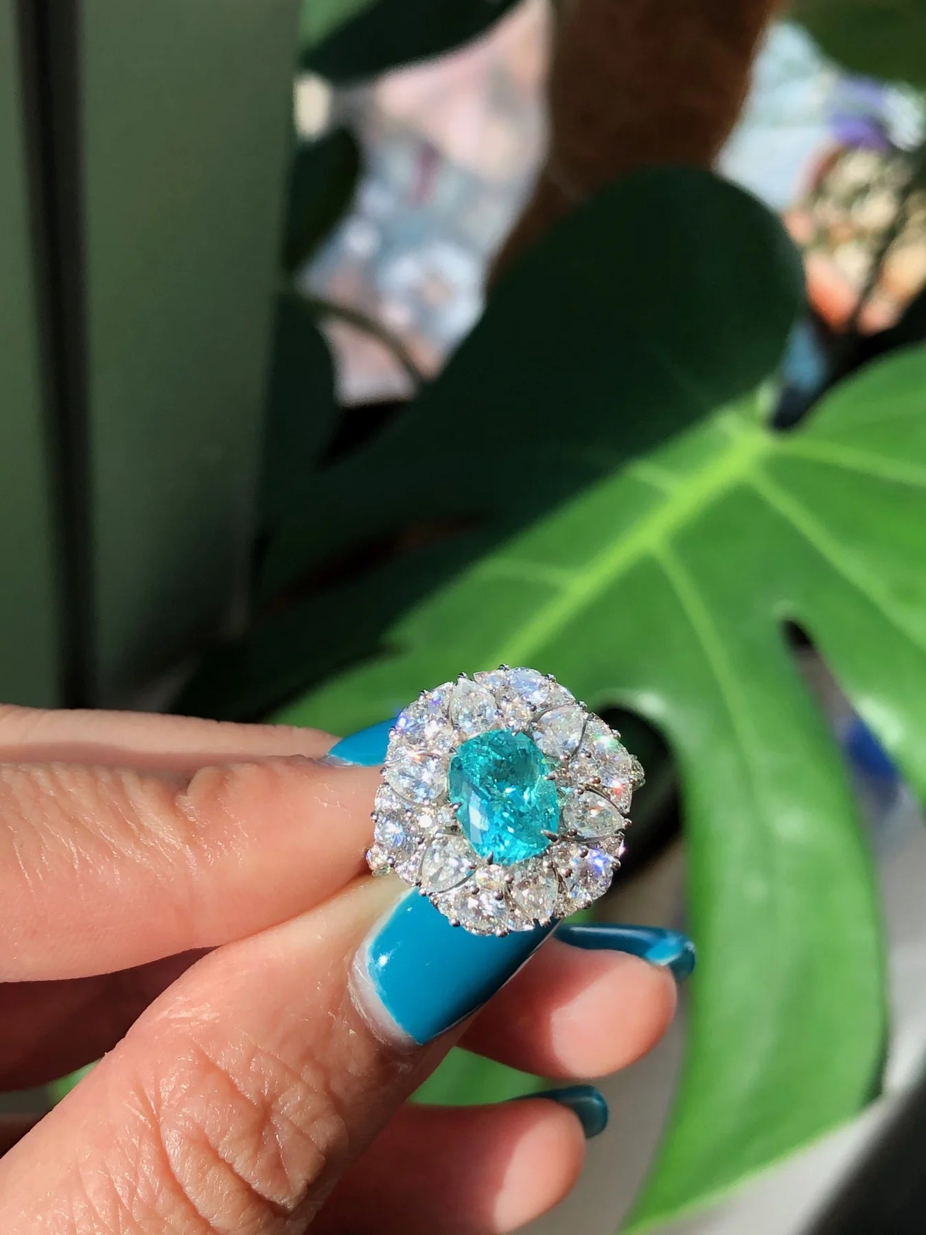 Neon Blue Paraiba Tourmaline & Diamond Ring