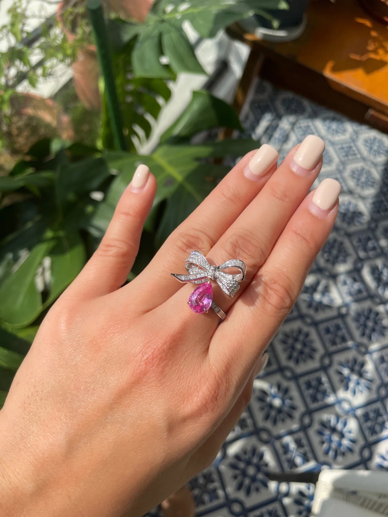 Pink Sapphire & Diamond Ribbon Ring