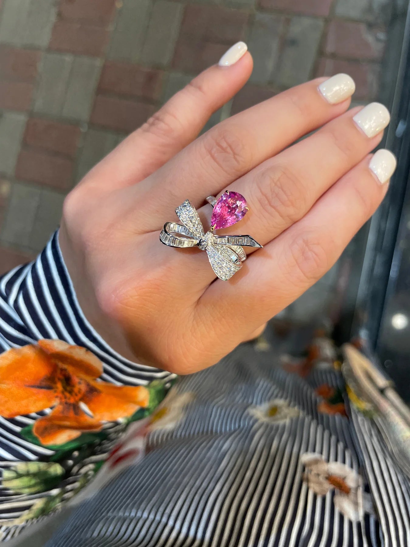Pink Sapphire & Diamond Ribbon Ring