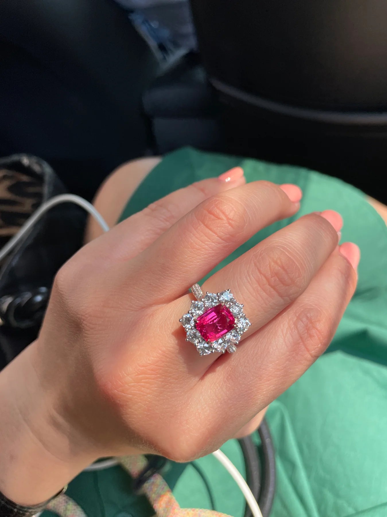 Neon Red Spinel & Diamond Ring