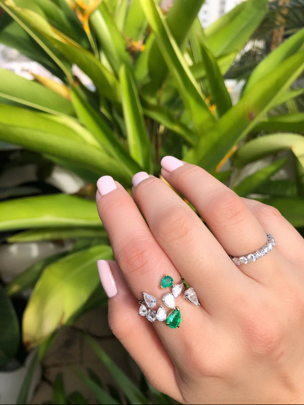 Mini Emerald & Diamond Vine Ring