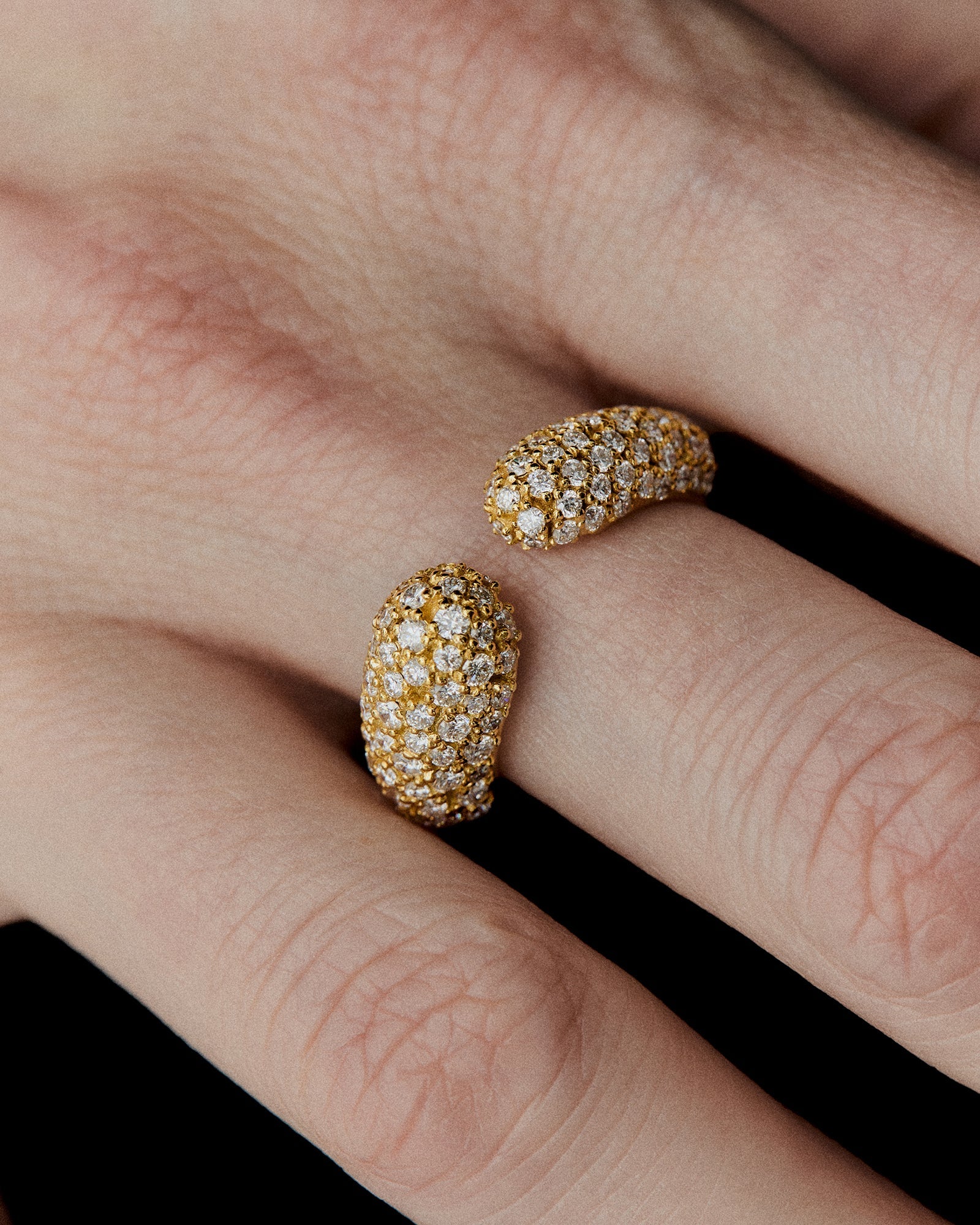 Infinite Grace Open Sculptural Ring with Pavé Diamonds in 18K Yellow Gold by Handiora