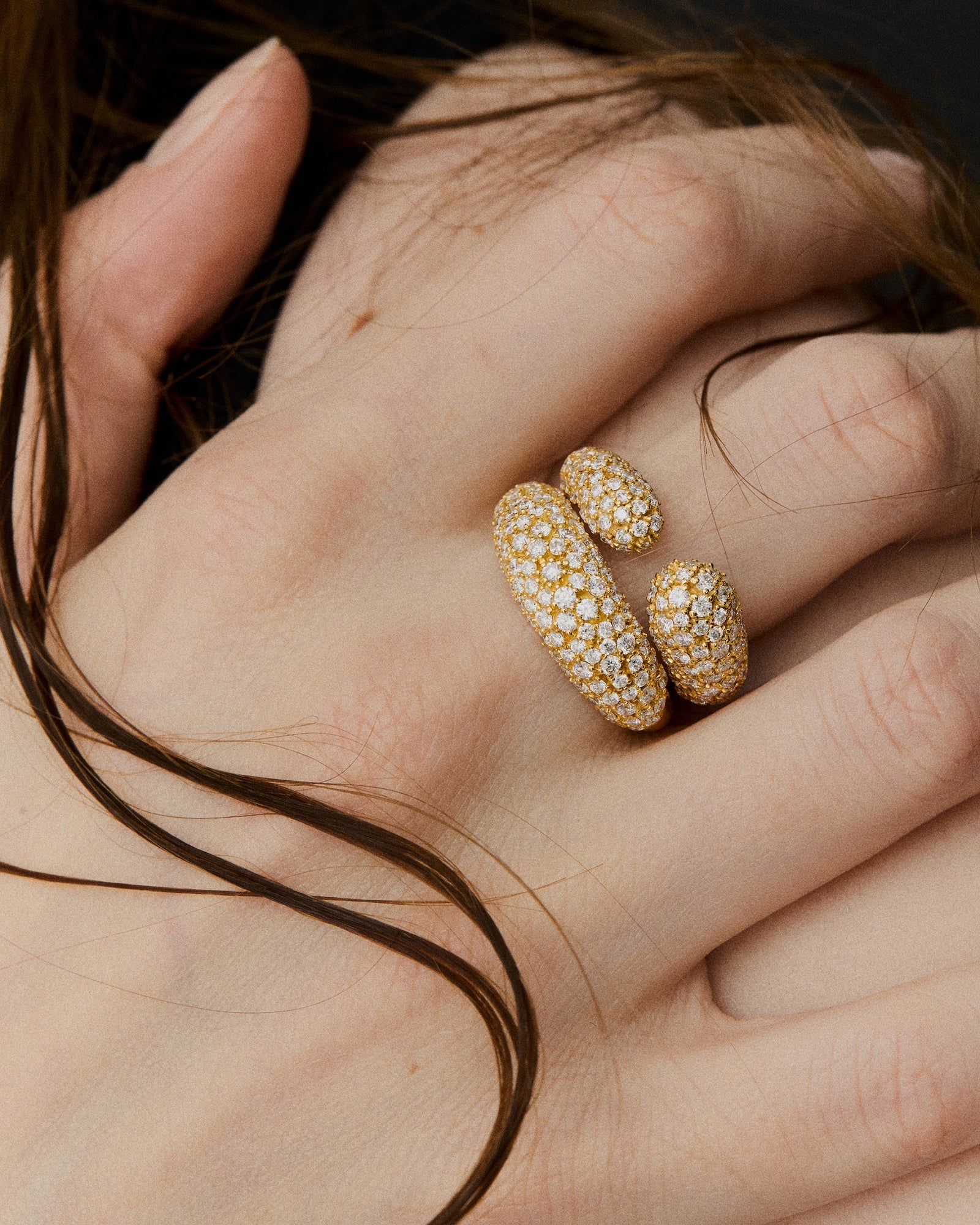 Infinite Grace Open Sculptural Ring with Pavé Diamonds in 18K Yellow Gold by Handiora