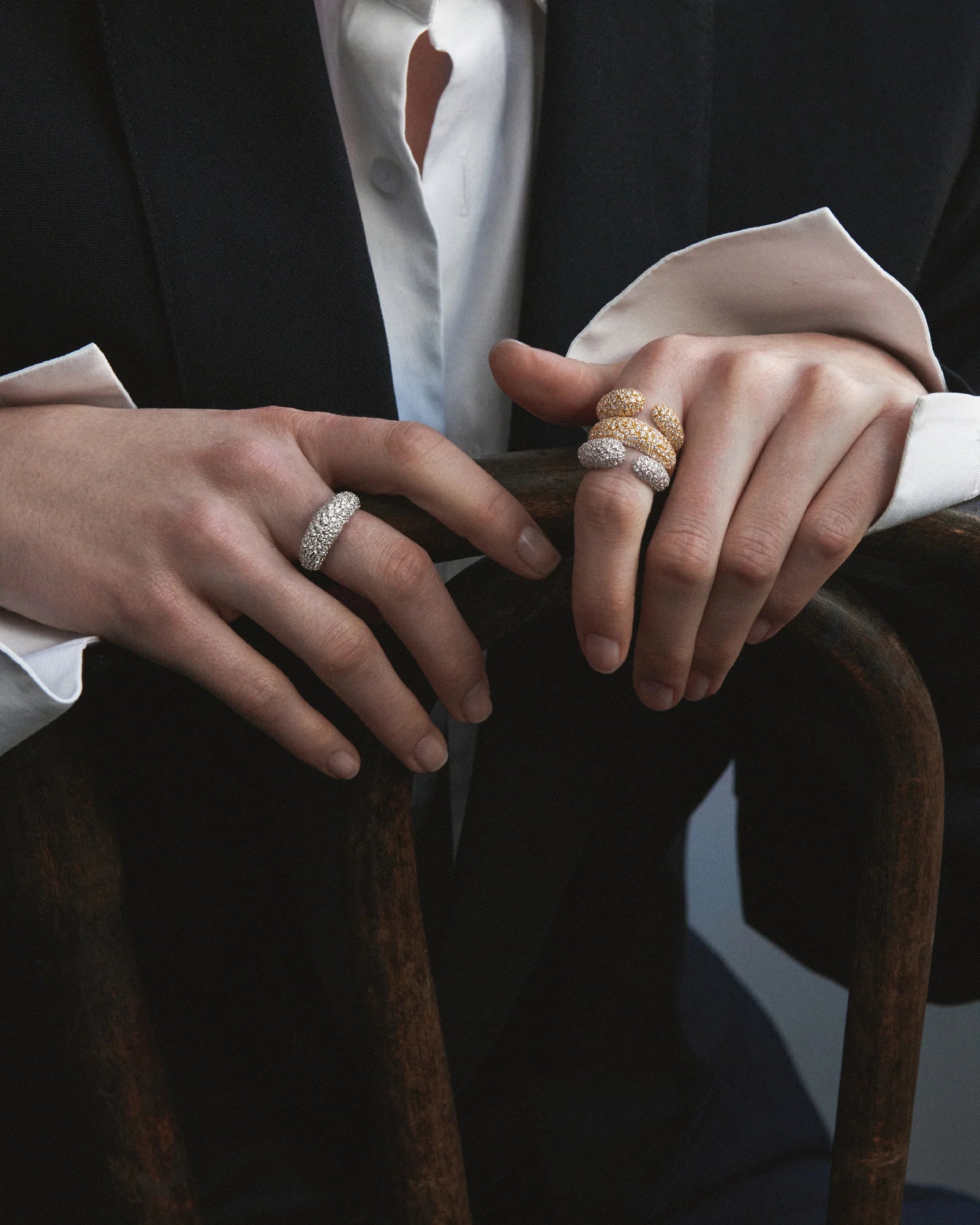 Infinite Grace Open Sculptural Ring with Pavé Diamonds in 18K Yellow Gold by Handiora