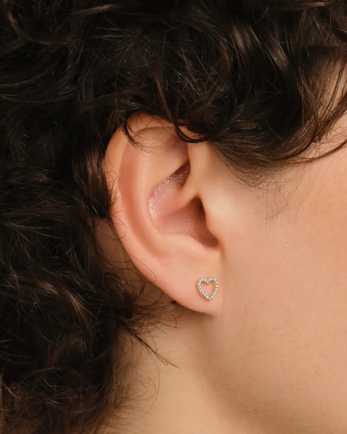 Promesse 14K Gold Heart Stud Earrings with Lab-Grown Diamonds by Handiora