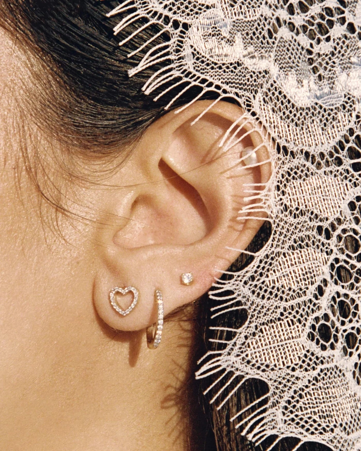 Promesse 14K Gold Heart Stud Earrings with Lab-Grown Diamonds by Handiora