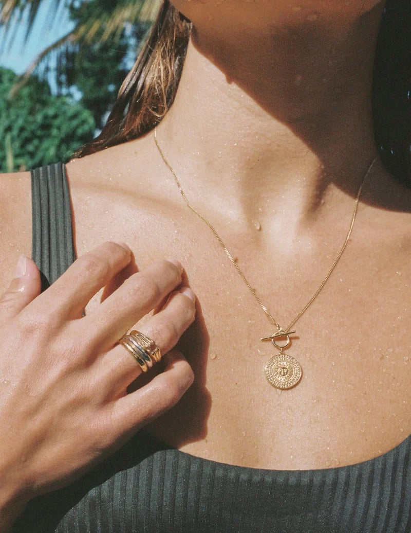 Venice Lucky Star Inscribed Coin Pendant Necklace in 18K Gold Vermeil by Handiora