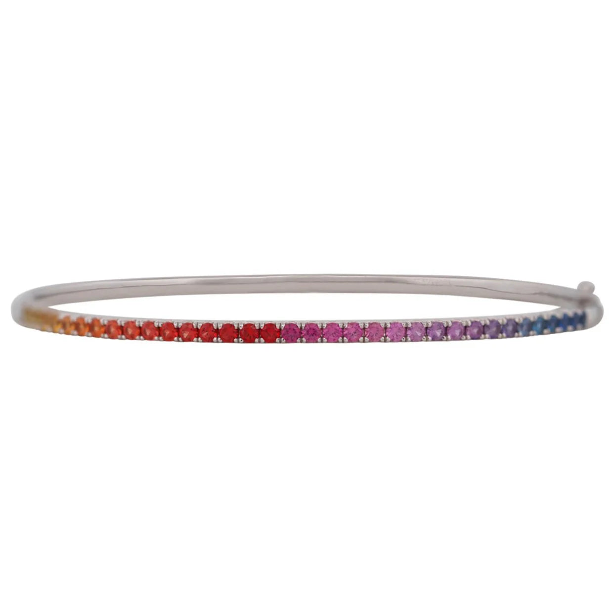 Silver bangle with colorful stones on a white background