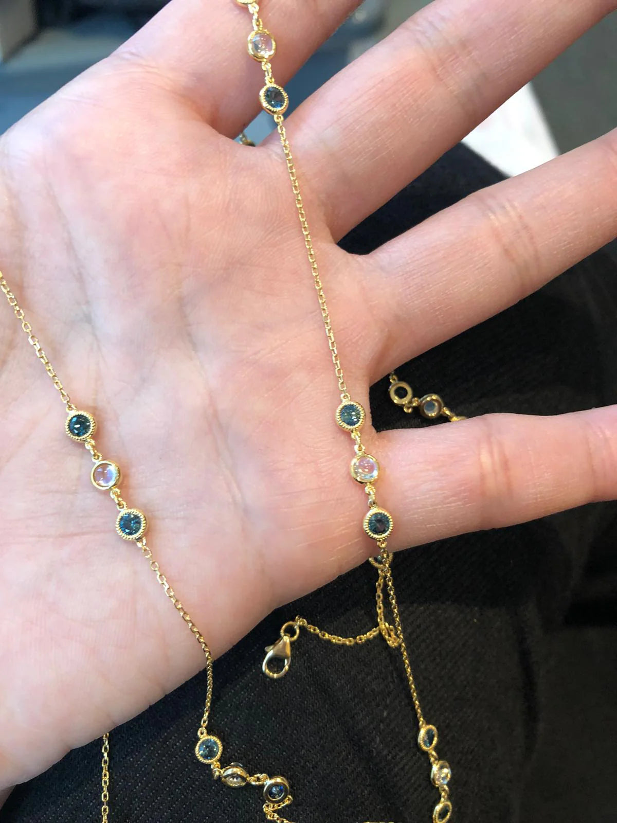 18K Yellow Gold Signature Sapphire & Moonstone Gemstones by the Yard Necklace