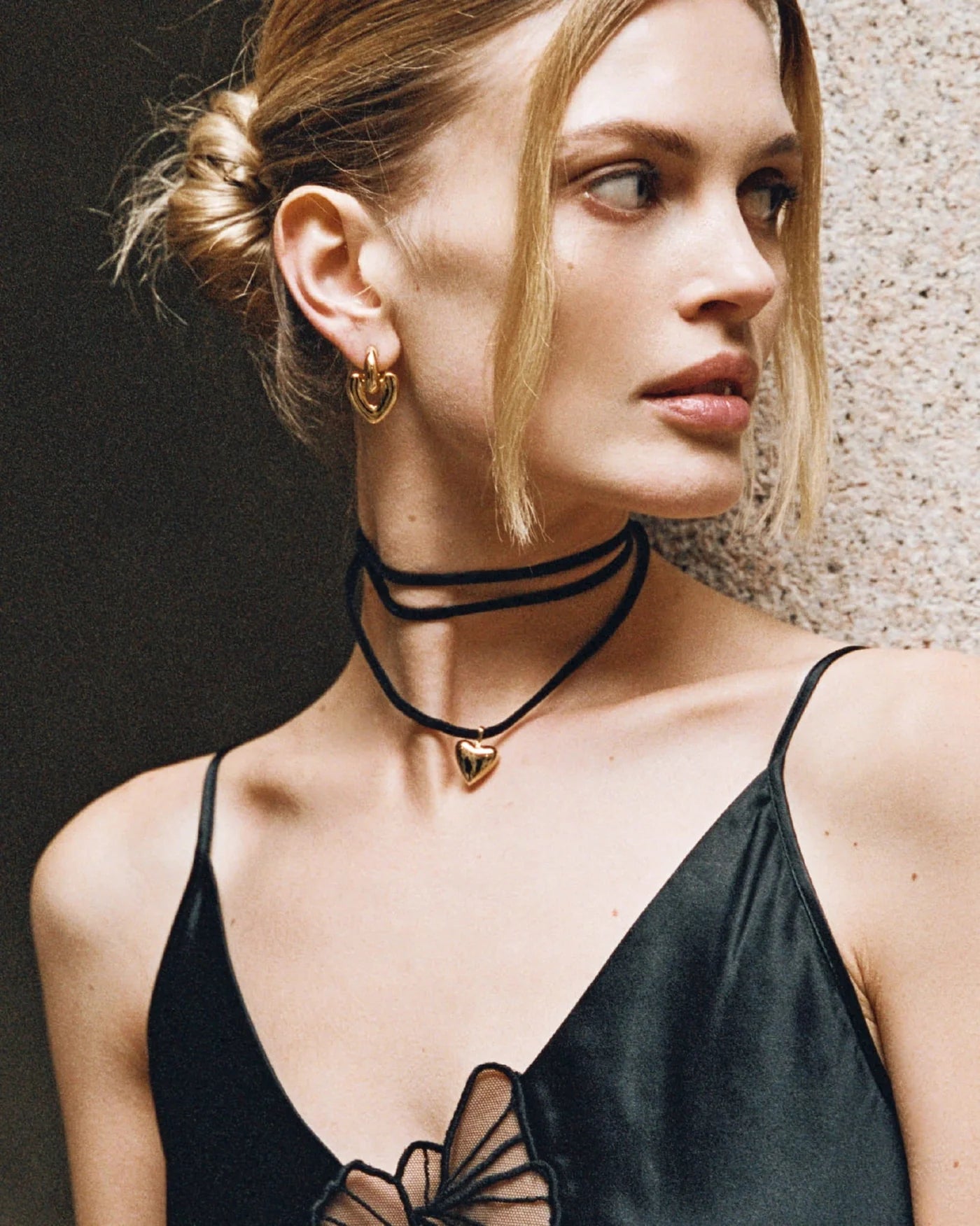 Amore Versatile Velvet Cord Gold Heart Pendant Necklace by Handiora
