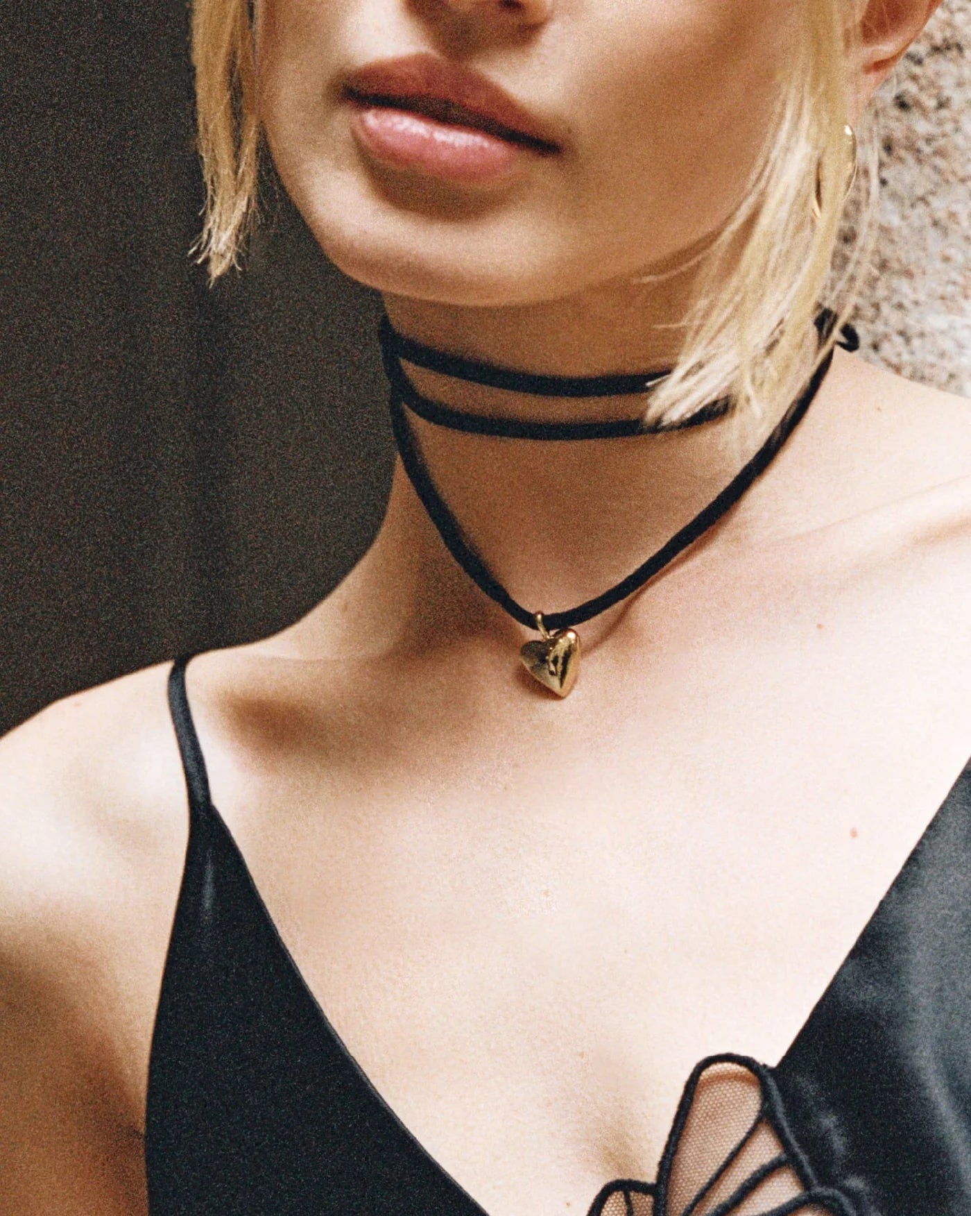 Amore Versatile Velvet Cord Gold Heart Pendant Necklace by Handiora
