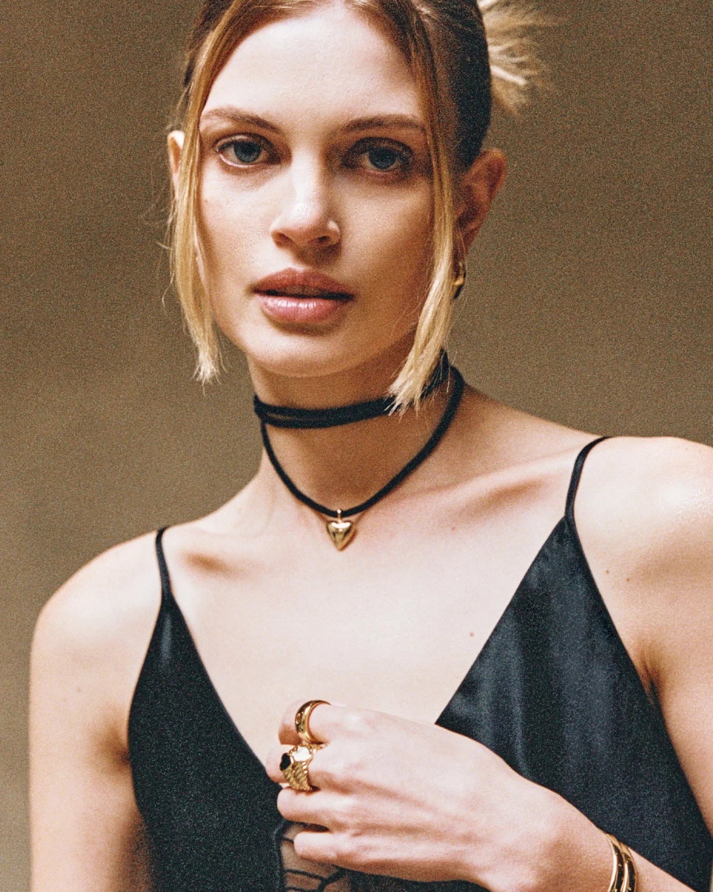Amore Versatile Velvet Cord Gold Heart Pendant Necklace by Handiora