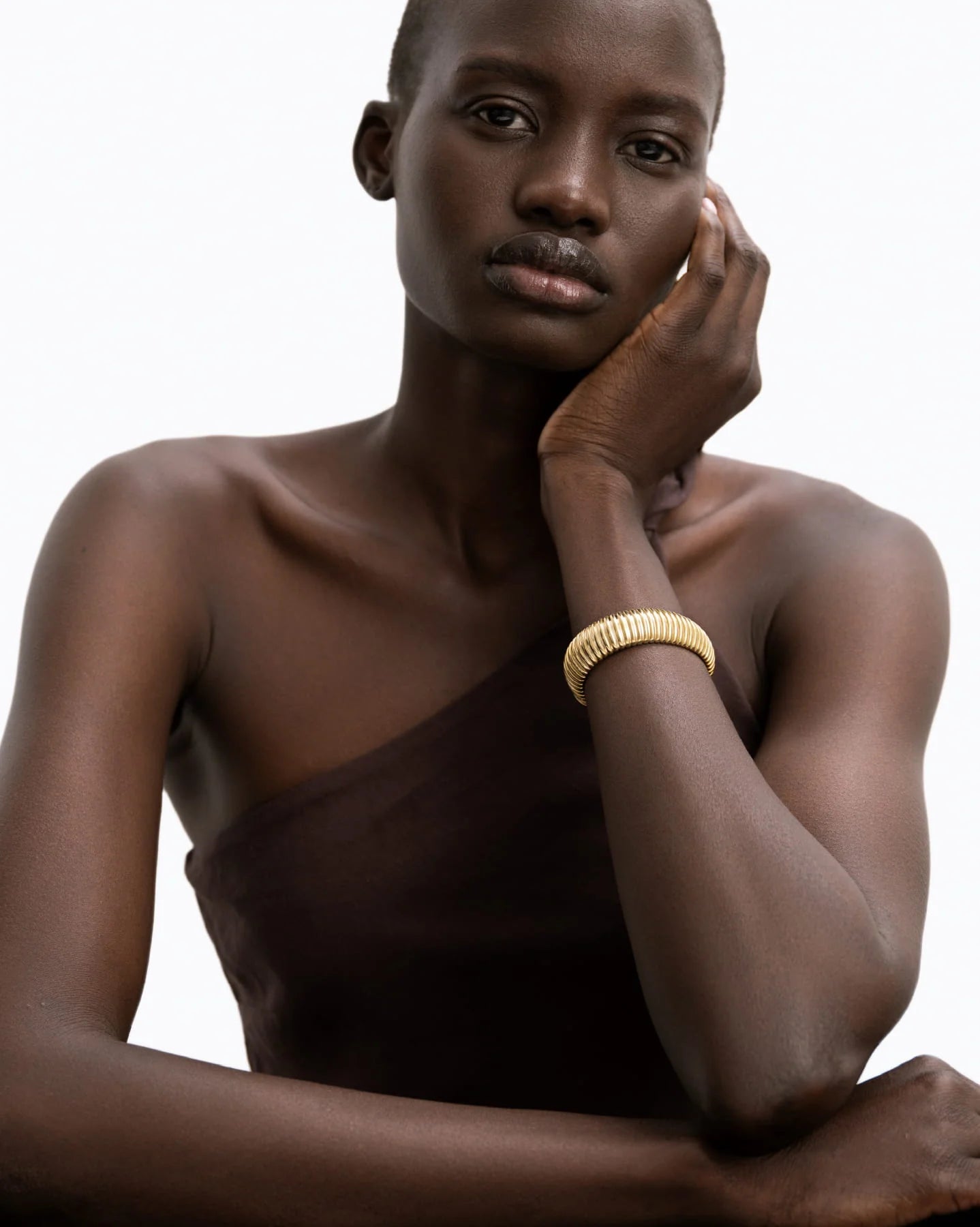 Turin Bold Ridged Cuff Bracelet in 18K Gold Vermeil by Handiora