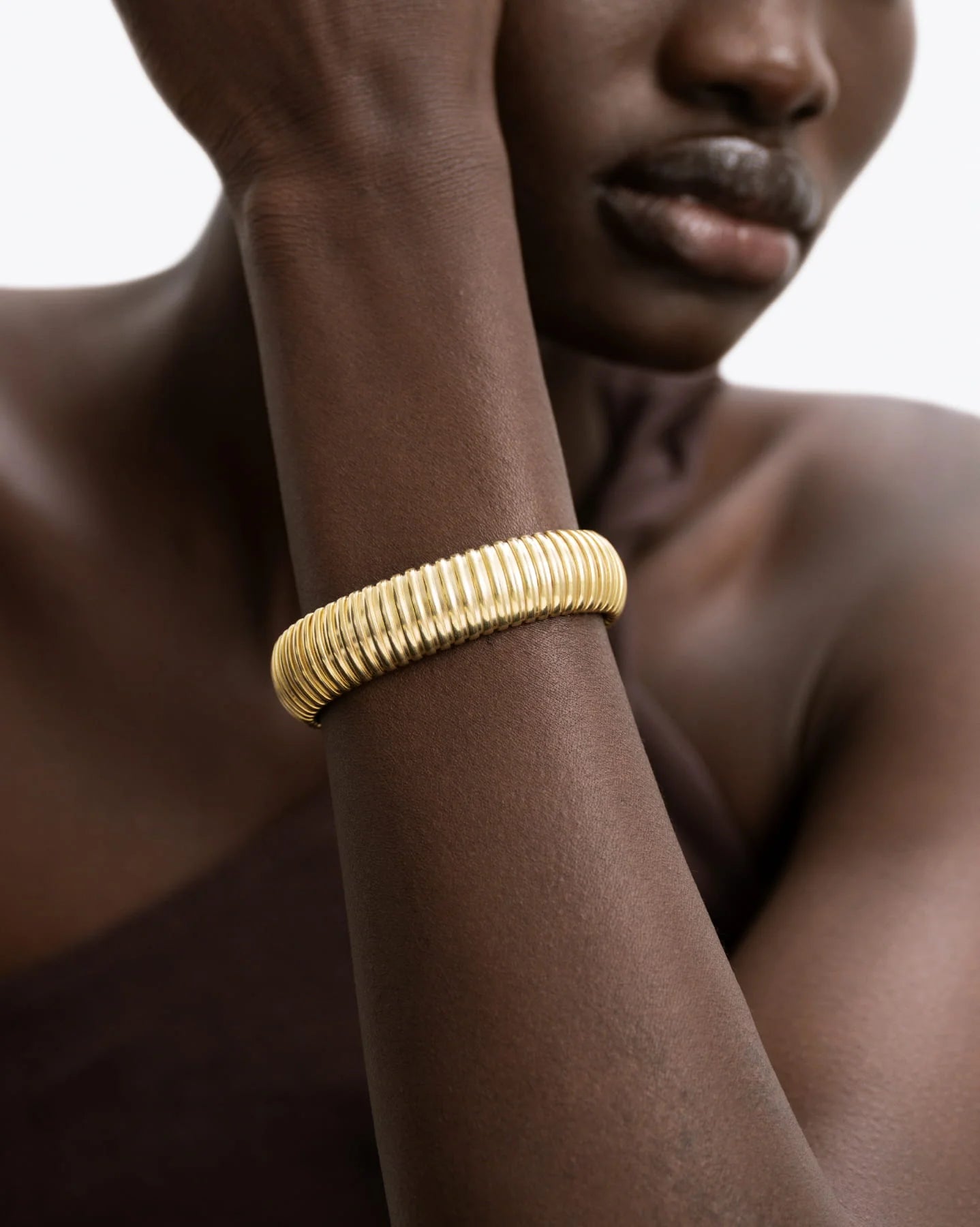 Turin Bold Ridged Cuff Bracelet in 18K Gold Vermeil by Handiora