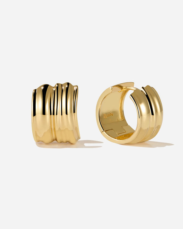 Orsay Chunky Huggie Hoops in 18K Gold Vermeil with Grooved Finish by Handiora