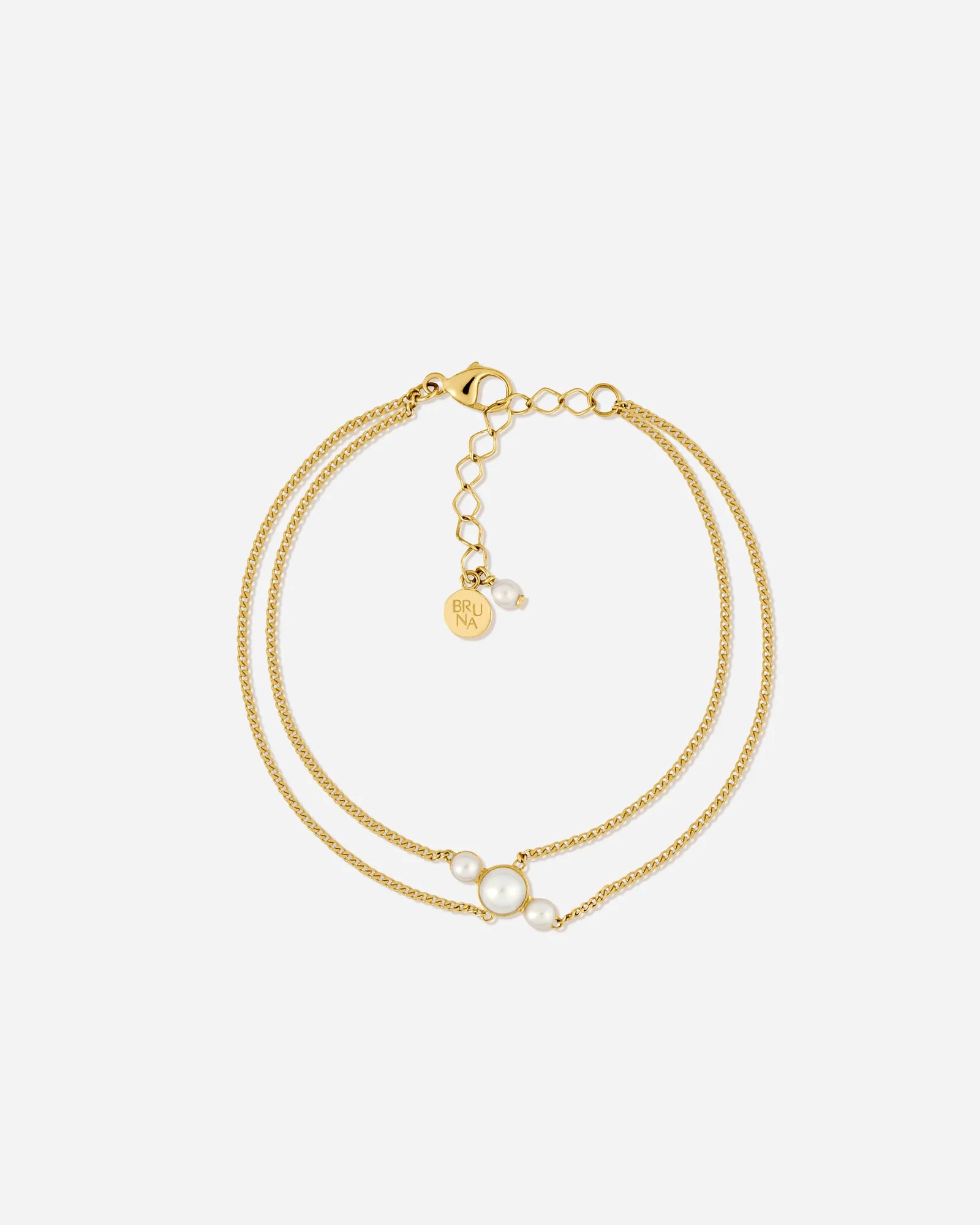 Trilogie Asymmetric Freshwater Pearl Double Chain Bracelet in 18K Gold Vermeil by Handiora