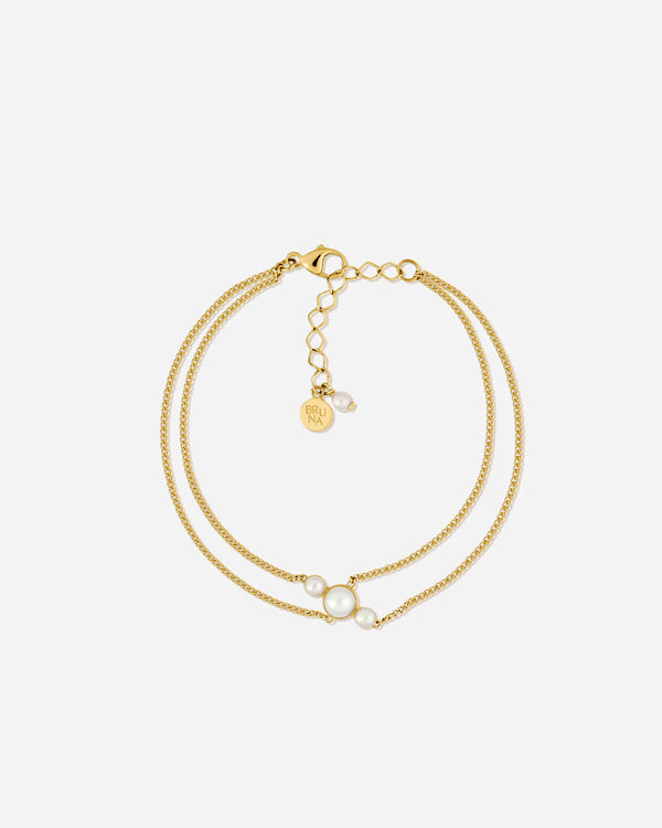 Trilogie Asymmetric Freshwater Pearl Double Chain Bracelet in 18K Gold Vermeil by Handiora
