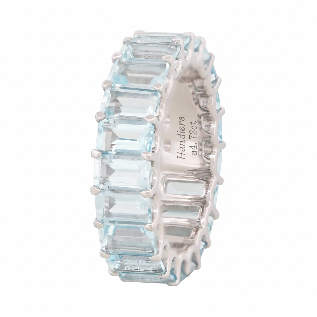 AQUAMARINE EMERALD CUT ETERNITY RING