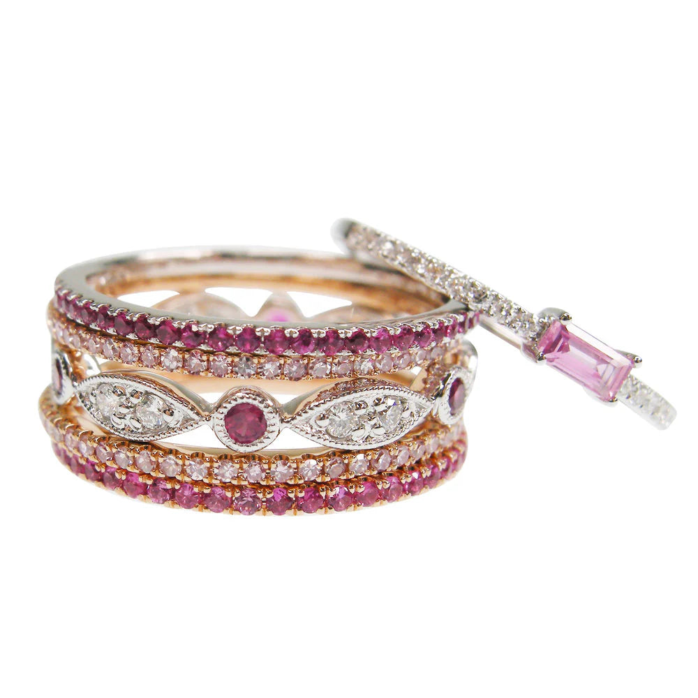 Pink Sapphire & Diamond Baguette Stack Ring