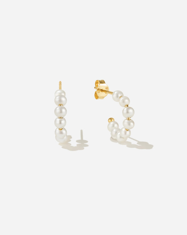 Palermo Mini Hoop Earrings with Freshwater Pearls in 18K Gold Vermeil by Handiora