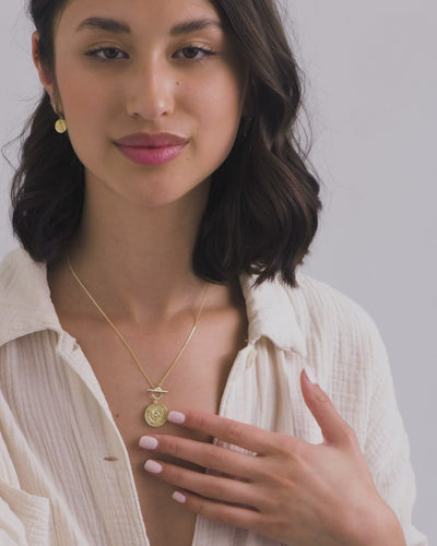 Venice Lucky Star Inscribed Coin Pendant Necklace in 18K Gold Vermeil by Handiora