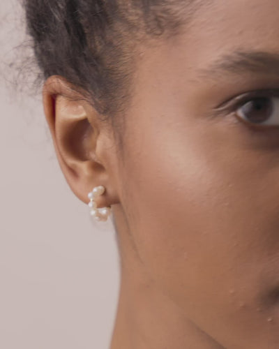 Palermo Mini Hoop Earrings with Freshwater Pearls in 18K Gold Vermeil by Handiora
