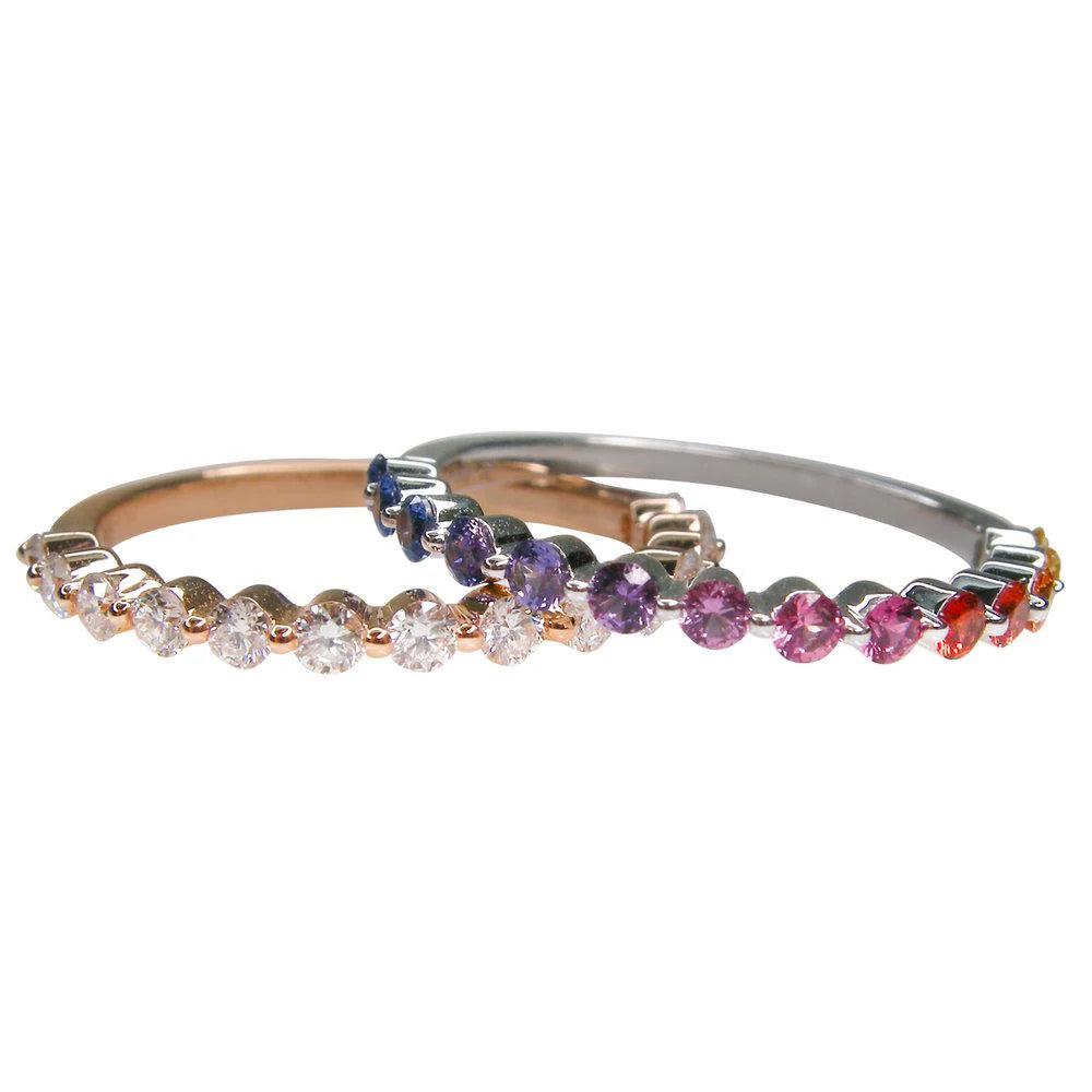 18K White Gold Shared Claw Half Eternity Rainbow Sapphire Ring