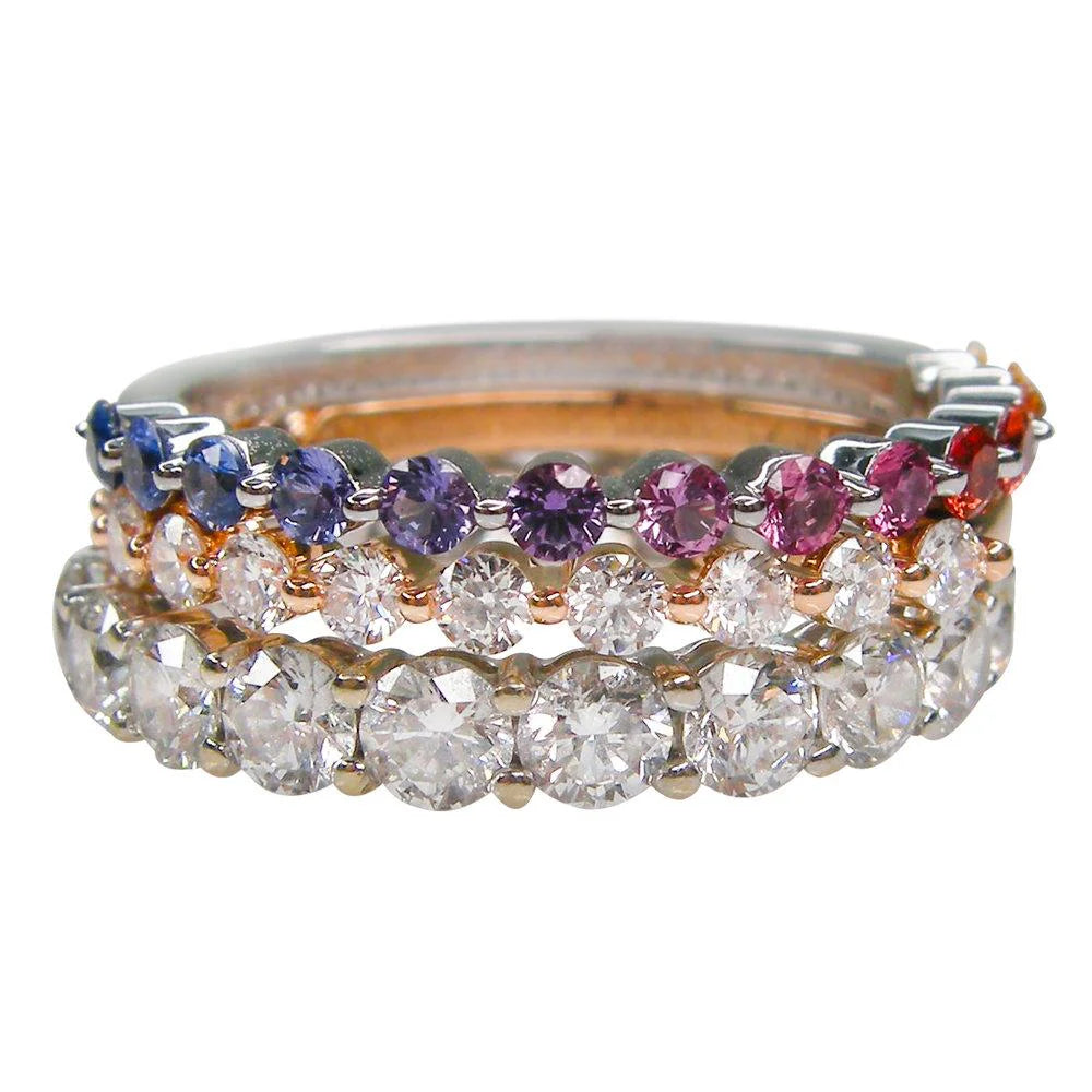 18K White Gold Shared Claw Half Eternity Rainbow Sapphire Ring